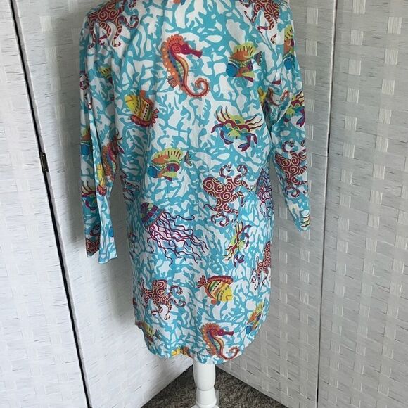 Gretchen Scott Notched Neck Tunic Aquatic Life  Medium  - Picture 5 of 14